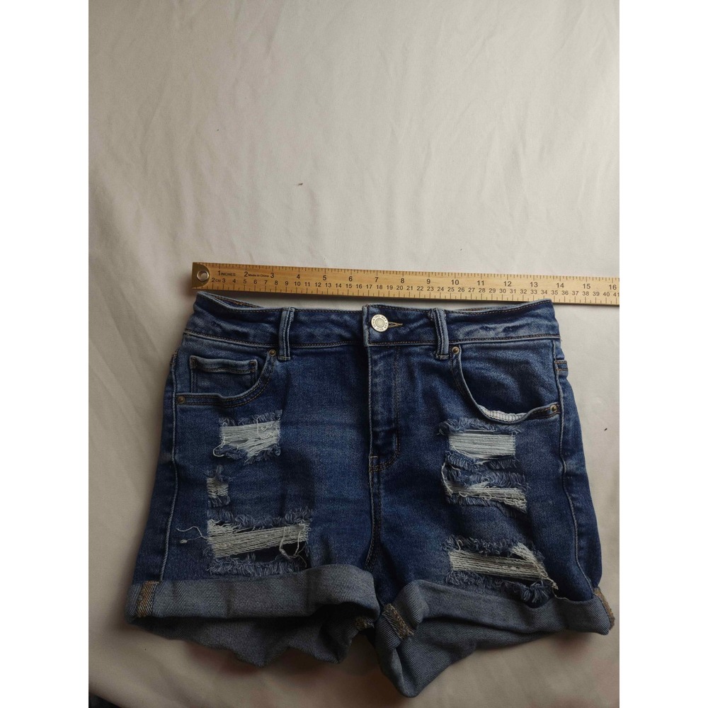 Wax Jean Distressed Denim Shorts Medium Wash Blue Cuffed Size M - Picture 3 of 8